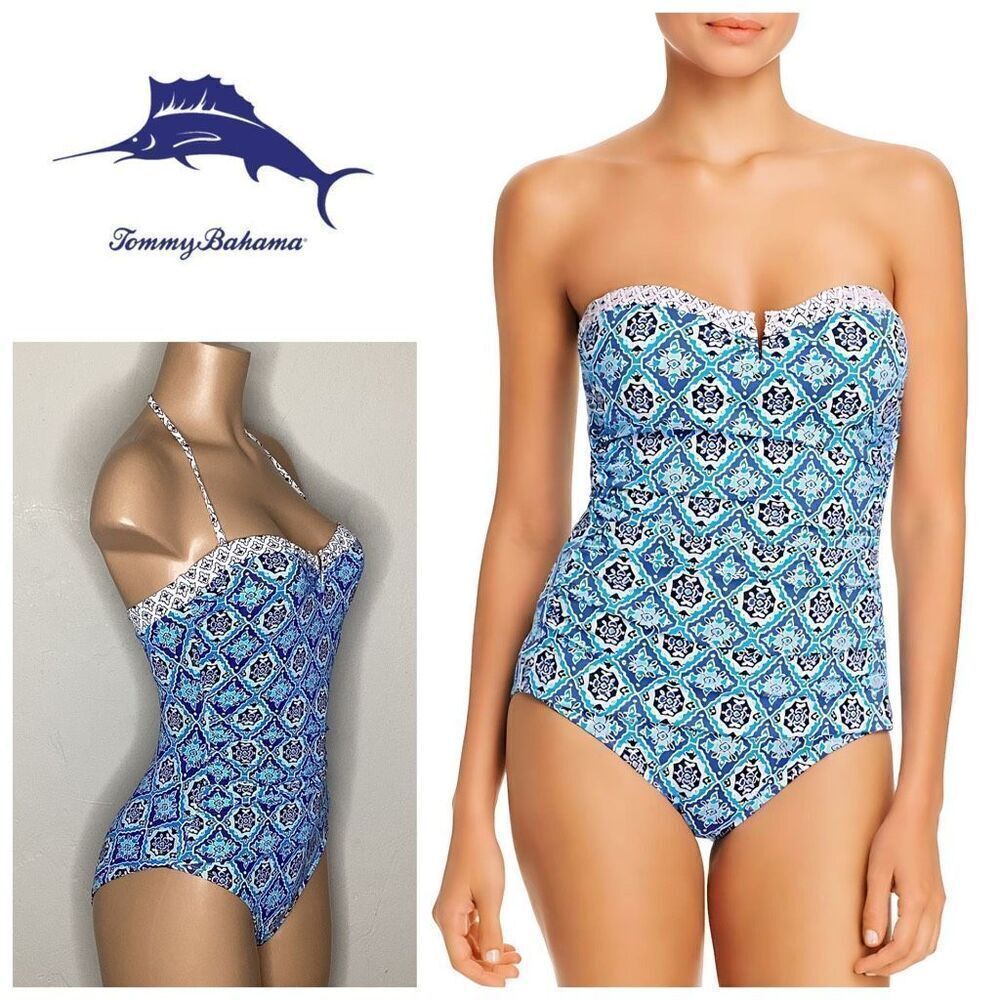New. Tommy Bahama V-Wire blue tile swimsuit. Size 4. Retails $148